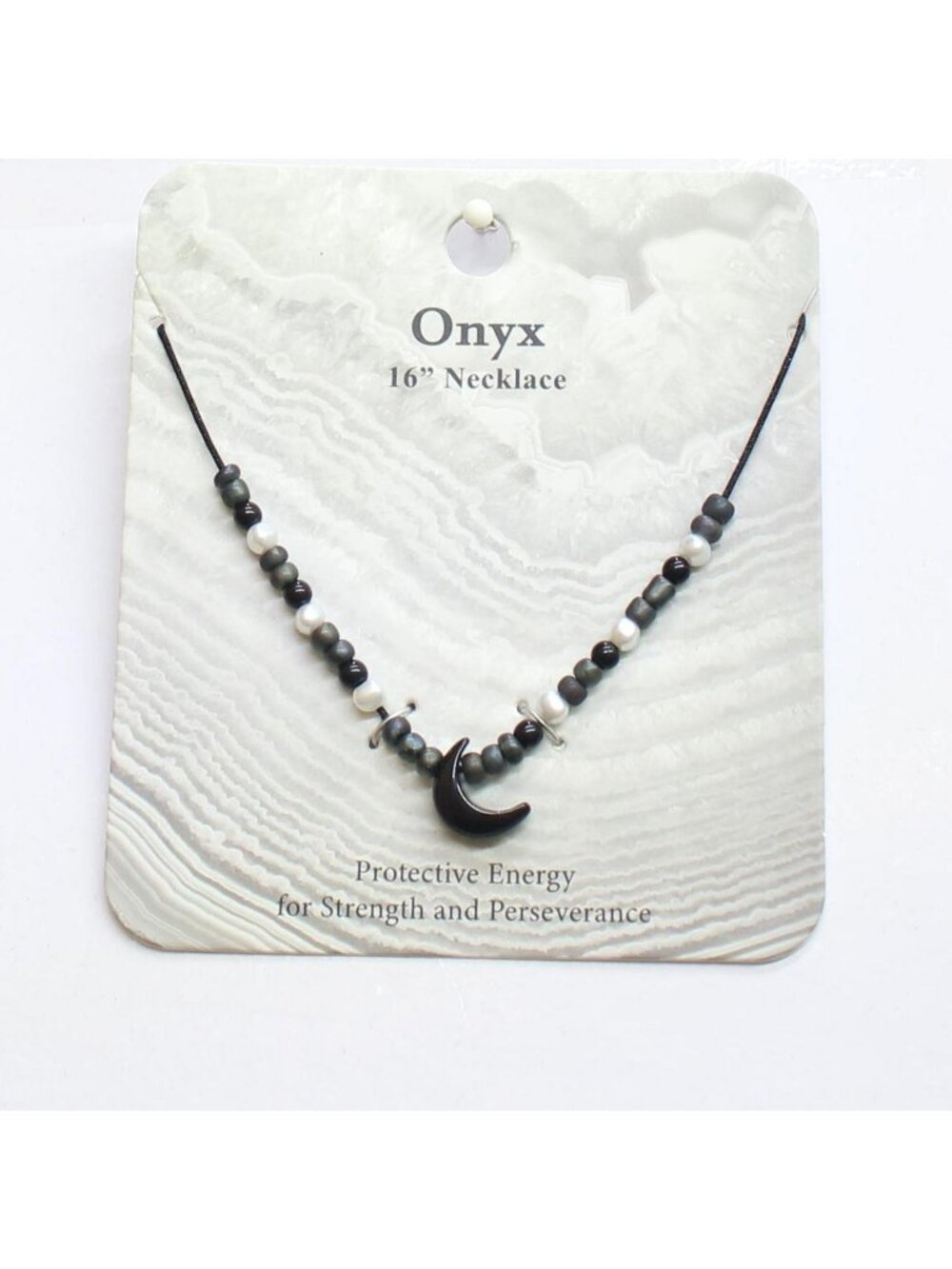 NWT Unique Designs Onyx Crystal Crescent Moon Necklace Black / White 16" + 3.5"